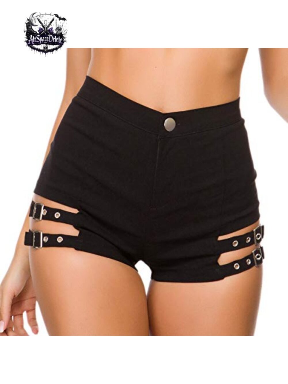 High Waist Denim Shorts with Metal Buckle Belt